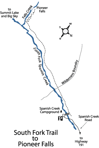 South Fork of Spanish Creek Trail to Pioneer Falls Map